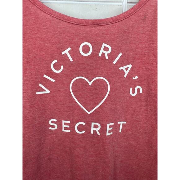 Victoria's Secret XS Pink Strappy Tank Top Soft Stretch White Logo Heart - Picture 2 of 5